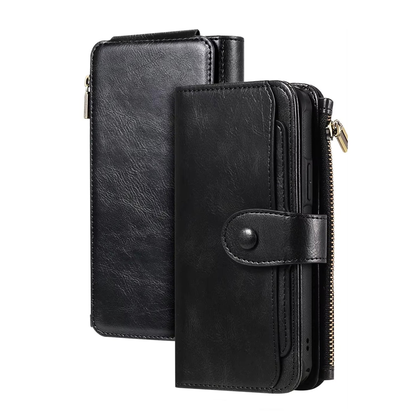 Premium iPhone Case Detachable Retro PU Leather Zipper Wallet Cover Card Slots Shockproof Protection
