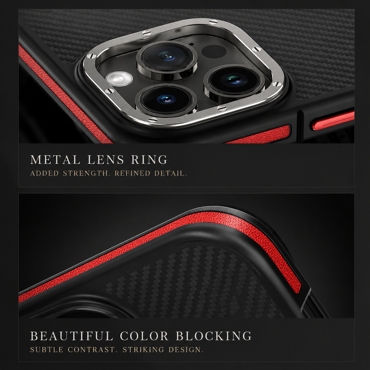 Premium iPhone Case 600D Kevlar Series Magnetic Cover with Metal Camera Ring Half Wrapped Dual Layer Carbon Fiber Protective Design