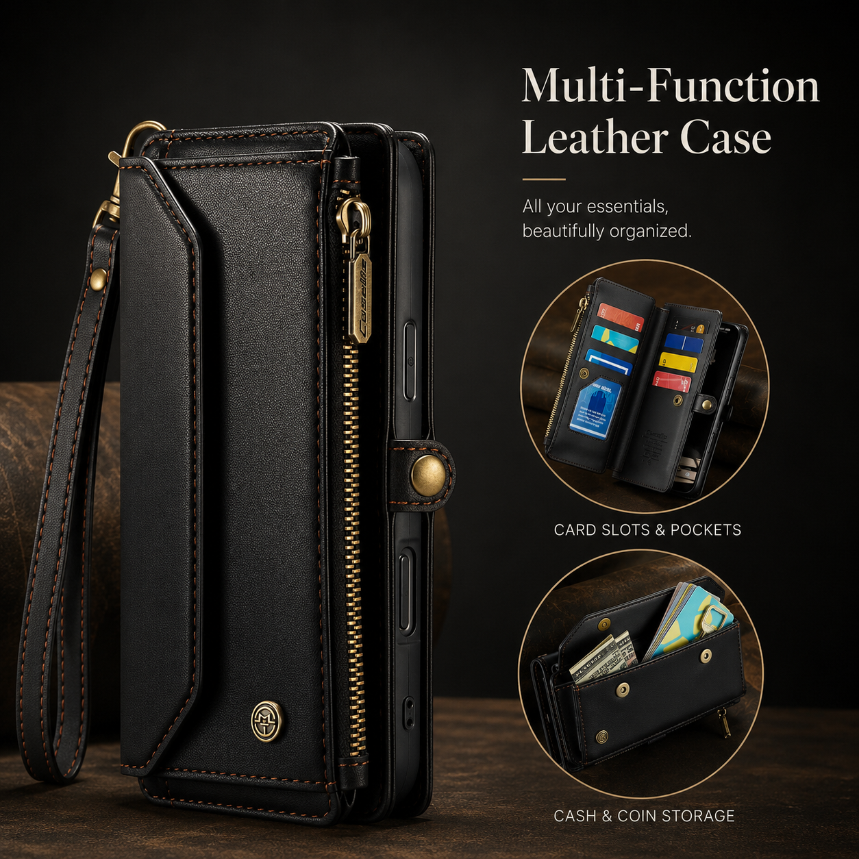 Premium iPhone Case Crossbody RFID Blocking PU Leather Wallet Cover with 7 To 10 Card Holder Wristlet Shoulder Strap Shockproof Protective Design