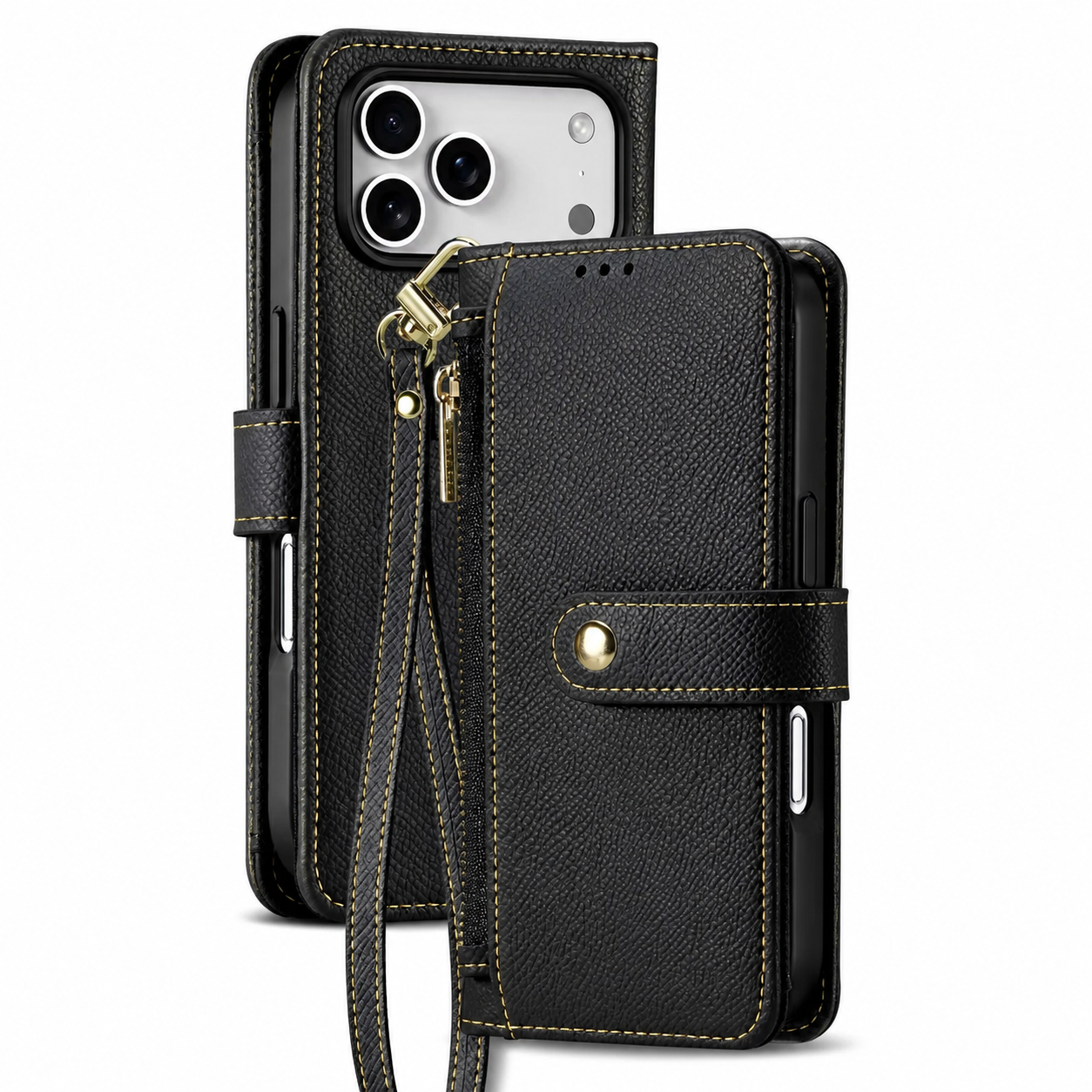 Premium iPhone Case Cow Leather Detachable Magnetic Wallet Cover with Card Slots Shockproof Drop Protection Wireless Charging Support and Lanyard Option