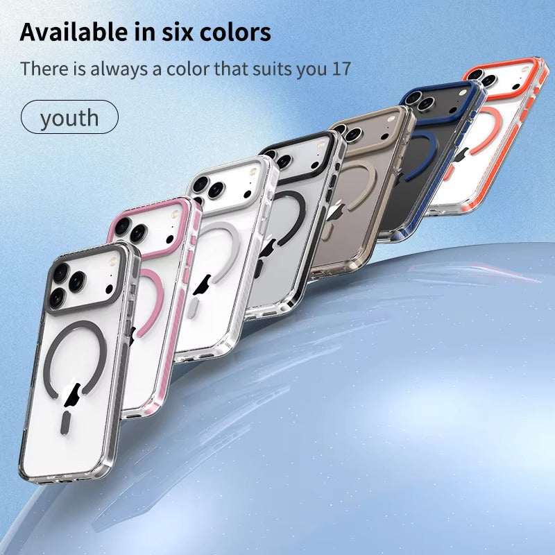 Premium iPhone Case Magnetic Clear Cover MagSafe Compatible Wireless Charging Striped Border Shockproof Slim Full Coverage