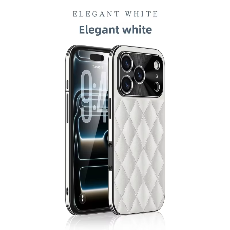 Premium iPhone Case Argyle Pattern Leather Cover Shockproof Lens Protection Elegant Protective Case